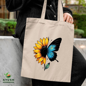 Sac fourre-tout en toile de coton noir à base de plantes et de couleur naturelle avec pour les projets de bricolage Épicerie Lunch Pack Pique-nique et vacances à la plage - Product Image 1