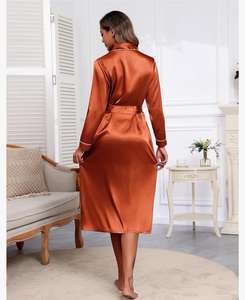 Ekouaer Peignoir en satin à manches longues pour femmes Doux Léger Vêtements de nuit complets Naturel Longueur au sol Demoiselle d'honneur Robes de fête de mariage - Product Image 3