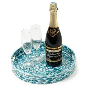 Nouveau choix plateau rond en nacre avec poignée assiettes à vaisselle personnalisées pour la décoration de table de la main au Vietnam - Product Image 2