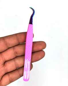 Ventes chaudes, ensemble de pinces à épiler pour extensions de cils en acier inoxydable rose violet, pointe dentelée, antistatique, prise en main parfaite, pinces à épiler pour volume - Product Image 2