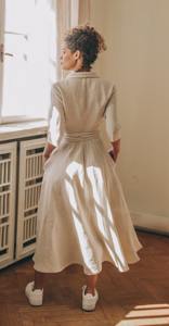 Robe longue en lin bohème d'été pour femmes robe mi-longue Kimono décontractée avec taille naturelle robe portefeuille en lin teint en plaine - Product Image 4