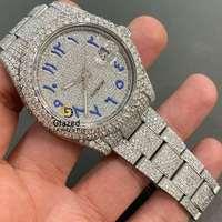 Montre mécanique analogique en acier inoxydable pour homme, style hip-hop, idéale pour les soirées, avec diamants Moissanite taille brillant améliorée, au design élégant