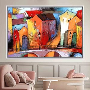 Vista Urbana Moderna en Vidrio Emplomado: Impresión Artística en Lienzo, Lienzo con Marco Blanco - Product Image 1