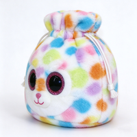 Sac à cordon en peluche unique, pochette en peluche chat, chat aux grands yeux, peluche arc-en-ciel, style bonnet, sac en peluche chaton, pochette en peluche pour enfants