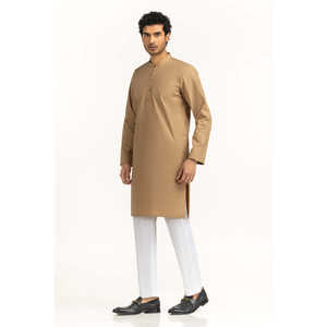 Basic Beige Cotton <b>Men's</b> Summer <b>Kurta</b> KR-STY25-075 Regular Fit <b>for</b> Festivals Ethnic Wear Pakistani <b>Indian</b> Style Salwar Kameez - Product Image 1