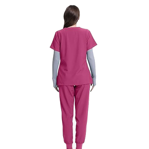 Femmes chirurgicales de médecin de l'hôpital personnalisé Zip cou haut à manches courtes Double couche poche infirmière uniformes médecin gommage ensembles - Product Image 2