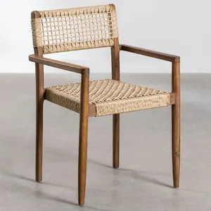Обеденный стул из тикового дерева с плетеной ротанговой веревкой, мебель из тикового дерева, сделано в java Indonesia