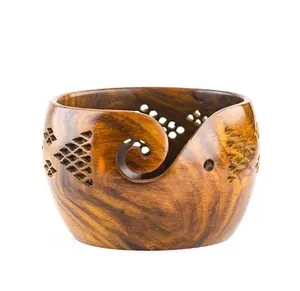 Handmade Yarn Bowl Wood hollow Rosewood for knitting & Crocheting Handcrafted Storage Bowl for Winder