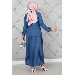 Side <b>Belted</b> Hijab 2 Piece Set Indigo - Product Image 2
