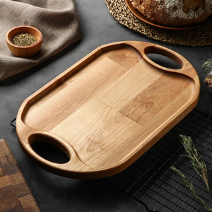 Plateau en bois naturel de style unique avec poignées plateaux de service ovales en bois dur pour vente commerciale et cadeau - Product Image 3