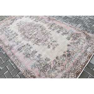 Turkish Large Rug 5.5x9.2 ft, Pink <b>Brown</b> Plants & trees Rug <b>Wool</b> - Product Image 4