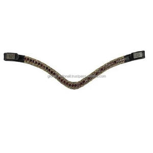 Banda de cuero negro con forma de onda clásica, banda personalizada con 3 filas de cristal marrón y dorado, mega banda ostentosa para cejas, precio al por mayor - Product Image 3