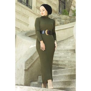 Robe hijab en maille à col roulé kaki - Product Image 1