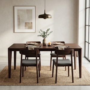 Solid Teak Wood <b>Dining</b> Table Natural <b>Brown</b> Antique Finish Rectangular Wooden Table Woven Rope <b>Chairs</b> Setup Art Design Decor - Product Image 2