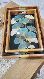 SMARK EXPORTS Bandeja de Servir de Madera Pintada de Negro de Alta Calidad Hecha a Mano con Asas Originales, Juego Único de 2 Piezas, Regalo Perfecto para - Product Image 3