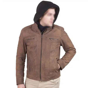 Veste de moto en cuir véritable de daim pour homme de qualité supérieure avec capuche en fourrure d'agneau à imprimé animal, respirante, pour l'hiver - Product Image 4