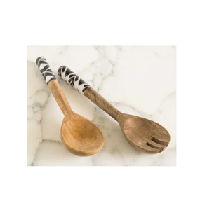 Juego de cuchara y tenedor de Acacia al por mayor de lujo moderno, servidores de ensalada de madera con mango impreso esmaltado, accesorios de cocina, servidor de ensalada - Product Image 4