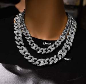 Cadena de eslabones cubanos de mosaico de moissanita VVS real de 20mm, cadena de diamantes VVS de plata 925, collar cubano BustDown, cadena cubana de rapero Miami - Product Image 5