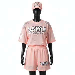 Conjunto de Pantalones Cortos de Malla para Mujer, Malla de Poliéster Premium Transpirable, Color Durazno, Panel Lateral con Logotipo Personalizado por Transferencia de Calor, Conjuntos de Mujer 100% Algodón - Product Image 6