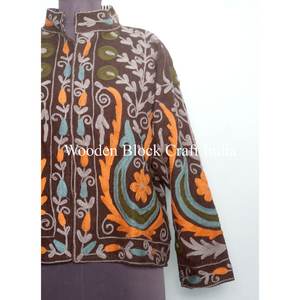 Hand Embroidered cotrise Bomber Jacket with Floral Motifs Vintage Tribal Style Autumn Outerwear in 100% Cotton for Boutiques - Product Image 2