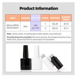 โลโก้ที่กําหนดเองขวดแก้วบรรจุภัณฑ์สีดําสีขาว 8ml ฐานเจลยาทาเล็บขวดเปล่าพร้อมฝาแปรง - Product Image 2