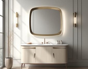 Miroir de courtoisie léger et écologique fait à la main de style antique Design irrégulier ondulé Cadre en bois de noyer véritable Style Art déco Maison - Product Image 2