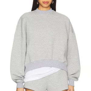 <b>Women</b> <b>Long</b> Sleeve Mock Neck <b>Sweatshirt</b> Plain Color Oversized Cotton Terry Fleece <b>Sweatshirt</b> - Product Image 1