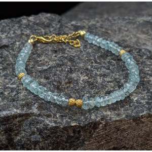 Aquamarine <b>Gemstone</b> <b>Bracelet</b> with Diamond and Pearl Religious Style Religious Wedding Engagement Anniversary Party Gift Bangles - Product Image 3