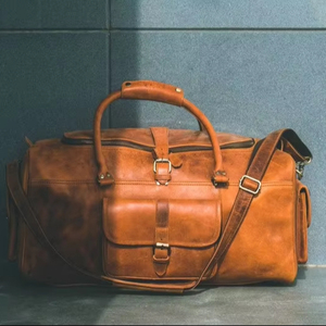 Unisex Premium Genuine Leather Cabin Size Durable Outdoor <b>Travel</b> Duffle <b>Bag</b> LTB-0132 Fashionable Zipper Closure <b>Sale</b> - Product Image 1