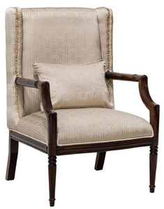 Luxury Neoclassical Solid Wood Lounge <b>Chair</b> with Gold Nailhead Trim and Matching Lumbar Pillow - Product Image 2