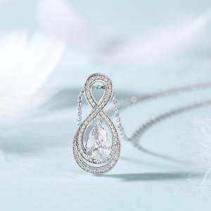 Jeulia Infinity Love Pear Cut Rhodium Plated Sterling Silver Necklace with Zircon and Diamond - Product Image 5