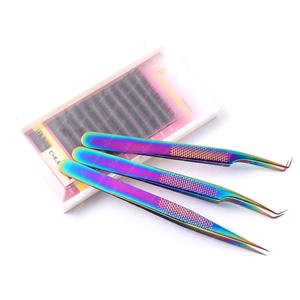 Pince à épiler d'extension de cils en acier inoxydable japonais avec logo personnalisé pointe pointue enduite multicolore sous marque privée - Product Image 5