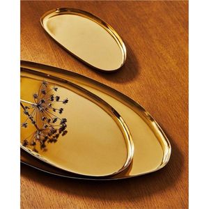 Plateau rectangulaire en métal martelé en gros, plateau ottoman avec poignées rondes, plateaux de service en métal de luxe multi-tailles pour hôtel - Product Image 5