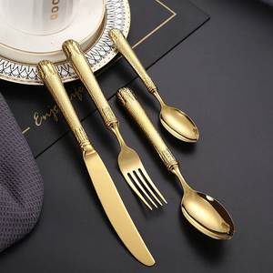 Vente chaude En Acier Inoxydable Brillant Vaisselle Couverts Ensemble Couteau Cuillère Fourchette Couverts Or Couverts Ensemble pour Table De Mariage Houe Utilisation - Product Image 1