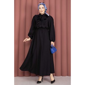 Conjunto de Dos Piezas con Detalle de Volantes, Falda de Crepé y Top de Punto, Estilo Club, para Otoño, Negro, Corte Ajustado - Product Image 3