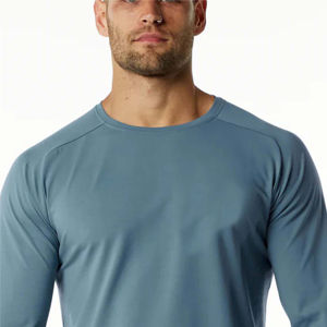 เสื้อยืดแขนยาวผ้าฝ้าย100% สีพื้นสำหรับผู้ชายเสื้อยืดโลโก้ตามสั่ง - Product Image 5