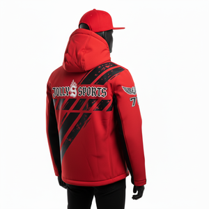 Veste Softshell Premium pour Hommes 310 GSM Tissu Extensible Rouge Noir Design à Panneaux Logo Personnalisé Transfert Thermique Veste Softshell pour Hommes - Product Image 4