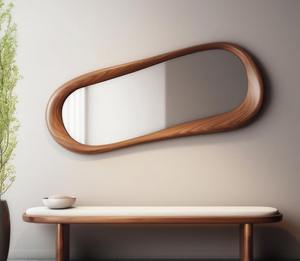 Handmade Walnut Round Art Deco Wall <b>Mirror</b> Minimalist Wooden Frame Entryway Decor at Best Price - Product Image 2