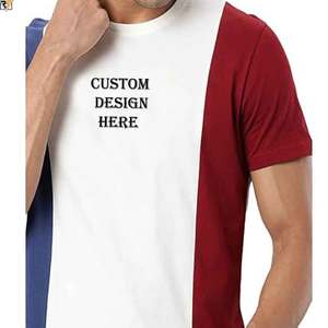 Red royal blue <b>white</b> panel stitch together cotton <b>Tshirts</b> soft bamboo cotton custom GSM 180-320 flat lock stitching - Product Image 5