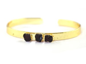 Natural Garnet Raw Bangle, 18k <b>Gold</b> Electroplated <b>Bracelet</b>, January Birthstone Cuff <b>Bracelet</b> - Product Image 3