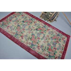 Turkish Rug, 3.8x6.7 ft Vintage Rug, <b>Red</b> Ikat <b>Wool</b> Rug - Product Image 4