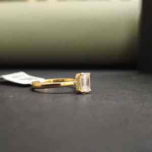 Elegant <b>Emerald</b> Cut Yellow Gold Plated Moissanite <b>Ring</b> IGI Certified Prong Set 925 Sterling <b>Silver</b> Trendy Women's Unisex - Product Image 4