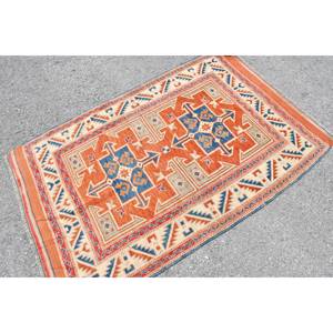 Tapis Kilim Orange Bleu Tapis Turc 3,5x5,3 pieds - Product Image 2