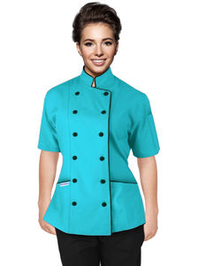 Professional Women's Tailored Fit Short-Sleeve Chef Coat Culinary <b>Uniform</b> Poly Cotton Fabric Custom Colors Sizes for Restaurants - Product Image 5