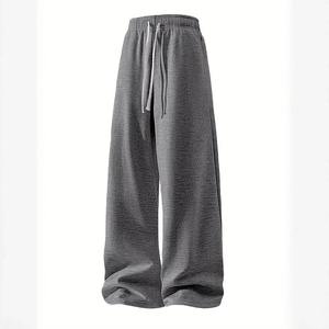 Black Woolen Men's Straight Leg Sweatpants Elastic Waist Casual Baggy Joggers <b>Winter</b> <b>Trousers</b> - Product Image 4