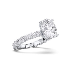 Bague d'éternité en diamant taille ovale et ronde Moissanite de 7.81 carats E-F/VVS-VS (centre 6.00CT) fabriquée en platine pour elle - Product Image 4