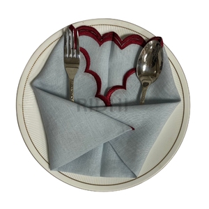 Servilletas de Lino Bordadas a Mano de Alta Calidad al por Mayor, Servilletas de Mesa de Lino con Borde Festoneado, Tamaño Personalizado, para Bodas y Fiestas Rústicas - Product Image 5