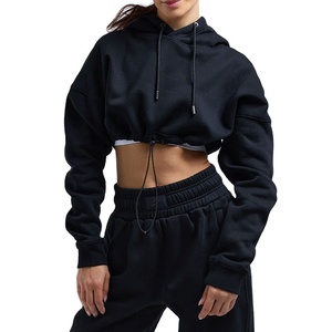 Sudadera con capucha lisa de diseño crop para mujer, ajuste ceñido, moda urbana, peso pesado 280 g/m², venta al por mayor 2026 - Product Image 1