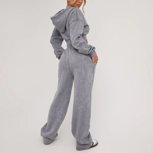 Nouveau design survêtement pour femmes délavé à l'acide 100% coton respirant Hip Hop Streetwear survêtement ensemble - Product Image 2