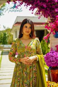 Vestido Anarkali con estampado de seda Georgette de imitación pura de diseñador de Fab Zone - Product Image 4